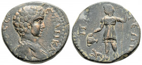 Roman Provincial
PISIDIA, Pogla. Geta (197-209 AD)
AE Bronze (26.4mm 10.5g)
Obv: bareheaded, draped and cuirassed bust right
Rev: Dionysos standing le...