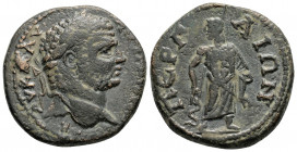 Roman Provincial
PAMPHYLIA, Perge. Caracalla (198-217 AD).
AE Bronze (25mm 9.26g)
Obv: Laureate head right
Rev: ΠEΡΓAIΩN Asklepios standing facing, he...