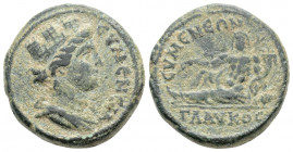 Roman Provincial 
PHRYGIA. Eumenea. Pseudo-autonomous (2nd century AD)
AE Bronze (20.1mm 5.1g)
Obv: ЄVMЄNЄIA. Turreted and draped bust of Tyche right....
