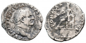 Roman Imperial 
Vespasian (69-79AD)
Denarius Silver (19.8mm 3.02g)
Obv: IMP CAESAR VESPASIANVS AVG Laureate head of Vespasian to right. 
Rev: PON MAX ...