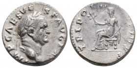 Roman Imperial
Vespasian (71 AD). Rome
Denarius Silver (17.3mm 3.20g)
Obv: IMP CAES VESP AVG P M, laureate head to right. 
Rev: TRI POT II COS III P P...
