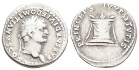 Roman Imperial
DOMITIAN (81-96 AD). Rome.
Denarius Silver (18.7mm 2.93g)
Obv: CAESAR DIVI F DOMITIANVS COS VII. Laureate head right.
Rev: PRINCEPS IVV...