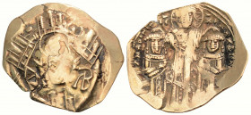 Byzantine
Andronicus II Palaeologus, with Michael IX, (1282-1328AD).Constantinopolis, 1294-1320.
Hyperpyron (24.8mm 4.10g)
Obv: Bust of Virgin Mary, o...