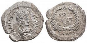 Byzantine
ANASTASIUS. (491-518 AD). Constantinople mint.
Silver (18.1mm 1.70g)
Obv: D N ANASTA-SIVS P P AVG, diademed, draped and cuirassed bust right...