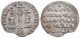 Byzantine
Basil II Bulgaroktonos, with Constantine VIII (977-989 AD). Constantinople
Miliaresion Silver (22.7mm 2.34g)
Obv: ЄҺ TOVTѠ ҺICAT' ЬASILЄI C ...