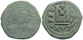 Byzantine
Justinian I (527-565 AD). Kyzikos mint, 1st officina. Dated RY 19 (545/6). 
AE Follis (35.7 mm 18.74 g) 
Obv: Helmeted, draped, and cuirasse...