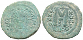 Byzantine
JUSTINIAN I. (527-565 AD.) Year 18=544/545 AD. Nicomedia mint.
AE Bronze (36.5mm 19.94g)
Obv: D N IVSTINI-ANVS P P AVG, cuirassed and helmet...