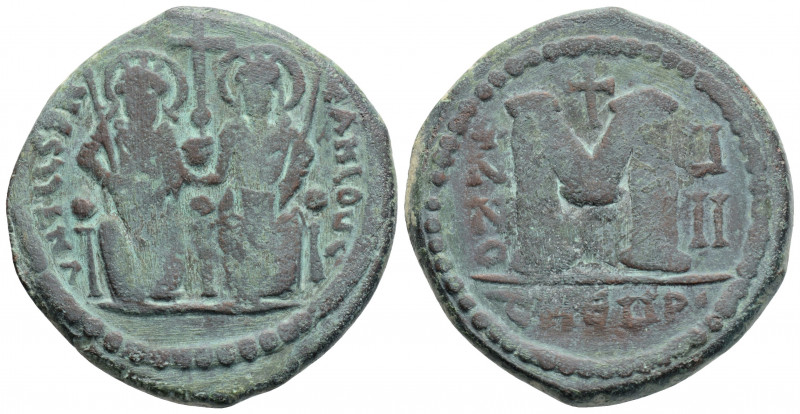Byzantine
Justin II (565-578).Theoupolis mint.
AE Follis (31.1 mm 14.7 g)
Obv: J...