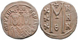Byzantine
Michael II with Theophilus (820-829.AD ) Constantinople
AE Follis (31.6mm 7.73g)
Obv: MIXAHL S ΘЄOFILOS, crowned facing busts of Michael and...