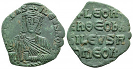 Byzantine
Leo VI the Wise (886-912.AD). Constantinople
AE Follis (24.2mm 3.55g)
Obv: Crowned and draped bust facing, holding akakia
Rev: +LЄOҺ/ЄҺ ӨЄO ...