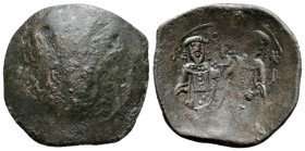 Byzantine
Alexius III. (1195-1203 AD). Constantinople mint.
AE Trachy (24.1mm 2.70g)
Obv: Uncertain and illegible, Nimbate, beardless bust of Christ f...