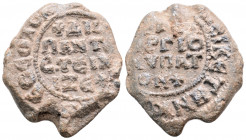 Byzantine Lead Seal (8th century)
Obv: Circular legend. 4 (four) lines of text.
Rev: Circular legend. 4 (four) lines of text. (11.43 gr, 26.3 mm diame...
