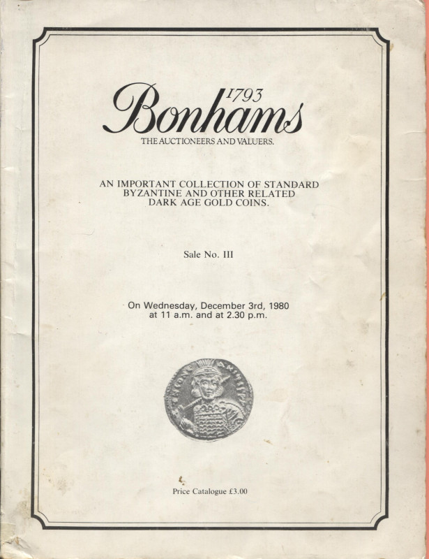 BONHAMS - VECCHI & SON. London, 3 – December, 1980. An important collection of s...