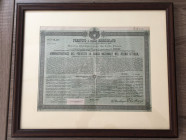 REGNO D'ITALIA. Umberto I. Prestito a premi riordinato. Nuova obbligazione da 10 lire 1888. Con cornice (39,5 x 33 cm)
