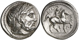 Imperio Macedonio. Filipo II (359-336 a.C.). Pella. Tetradracma. (S. 6683 var) (CNG. III, 862). 14,33 g. Bella. Rara así. EBC.