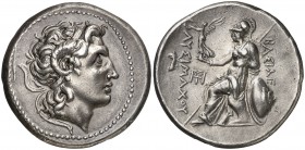 Reino de Tracia. Lisímaco (323-281 a.C.). Tetradracma. (S. 6814 var). 17,14 g. Bellísima. Muy rara así. EBC+.