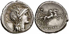 (hacia 110-109 a.C.). Gens Claudia. Denario. (Bab. 1) (Craw. 300/1). 3,88 g. Bella. EBC.
