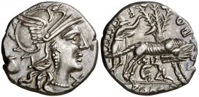 (hacia 137 a.C.). Gens Pompeia. Denario. (Bab. 1) (S. 1a) (Craw. 235/1a). 3,90 g. Bella. EBC.