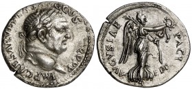 (71 d.C.). Vespasiano. Éfeso. Denario (Spink 2270) (S. 276) (RIC. 1431). 3,17 g. Bella. EBC-/EBC.