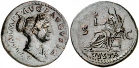 (79-80 d.C.). Julia Titi. Dupondio. (Spink 2617) (Co. 18) (RIC. 398, de Tito). 12,91 g. Rara. MBC+.
