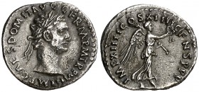 (88 d.C.). Domiciano. Quinario. (Spink 2756 var) (S. 239) (RIC. 589). 1,46 g. Bella. Muy escasa. EBC-.