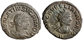 (270-272 d.C.). Vabalato y Aureliano. Antoniniano. (Spink 11718) (Co. 1) (RIC. 381). 3,64 g. Escasa. MBC+.