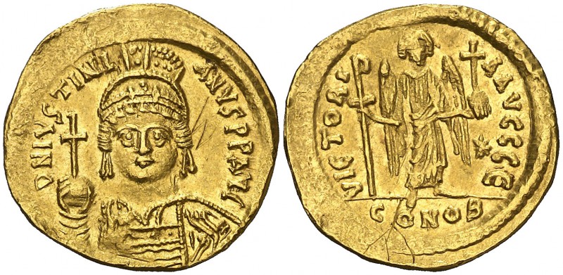 Justiniano I (527-565). Constantinopla. Sólido. (Ratto 454) (S. 140). 4,26 g. Ra...