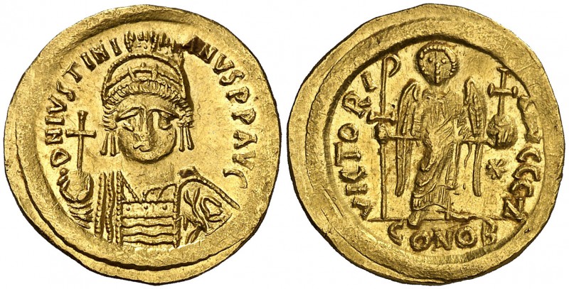 Justiniano I (527-565). Constantinopla. Sólido. (Ratto 455) (S. 140). 4,47 g. At...