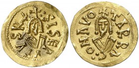 Sisebuto (612-621). Tarraco (Tarragona). Triente. (CNV. 274.5) (R.Pliego 254f, mismo ejemplar). 1,35 g. Rara. EBC-.