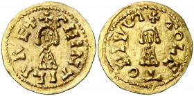 Chintila (636-639). Toleto (Toledo). Triente. (CNV. 376.3) (R.Pliego 482c). 1,38 g. Escasa. MBC+.