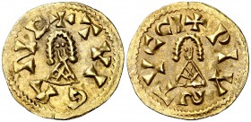 Tulga (639-642). Tucci (Martos). Triente. Inédita. 1,11 g. Rarísima. MBC+.