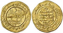 AH 392. Califato. Hixem II. Al Andalus. Dinar. (V. falta) (Fro. 22). 3,96 g. El nombre de Amir con las dos sílabas superpuestas es siempre muy rara, y...