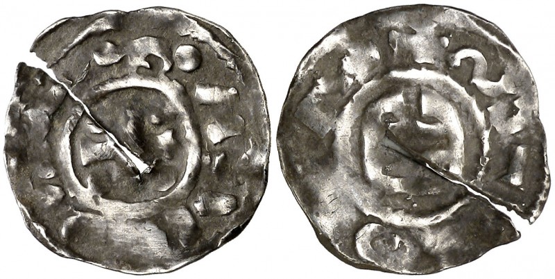 Bisbe Frodoí (ca. 870-ca. 890). Barcelona. Diner d'imitació carolíngia. (Cru.V.S...