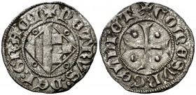 Pere d'Aragó (1347-1408). Barcelona. Diner heràldic. (Cru.V.S. 135.1 var) (Cru.C.G. 1952a var). 0,73 g. Buen ejemplar. Muy rara y más así. MBC+.
