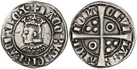 Jaume II (1291-1327). Barcelona. Croat. (Cru.V.S. 357.4) (Cru.C.G. 2154e). 3 g. Letras A y V latinas. Leves rayitas. MBC/MBC+.