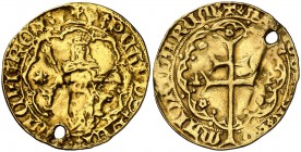 Pere III (1336-1387). Mallorca. Ral d'or. (Cru.V.S. 434) (Cru.C.G. 2249). 3,77 g. Marca: venera. Perforación. (BC+).