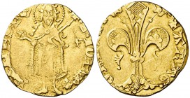 Martí I (1396-1410). València. Florí. (Cru.V.S. 504) (Cru.Comas 44) (Cru.C.G. 2298). 3,43 g. Marcas: corona y losanje partido en aspa a los pies del s...