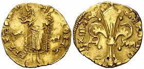 Ferran I (1410-1412). Mallorca. Mig florí. (Cru.V.S. 759) (Cru.Comas 74, señala 4 ejemplares en colecciones particulares) (Cru.C.G. 2810). 1,77 g. Mar...