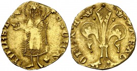 Alfons IV (1416-1458). Valencia. Florí. (Cru.V.S. 810.1) (Cru.Comas 91) (Cru.C.G. 2833). 3,43 g. Marcas: corona y losanje partido en aspa a los pies d...