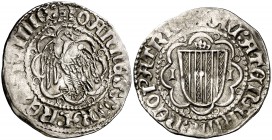 Joan II (1458-1462/1472-1479). Sicília. Pirral. (Cru.V.S. 972) (Cru.C.G. 3011). 2,62 g. Acuñación floja en pequeñas zonas. (MBC+).