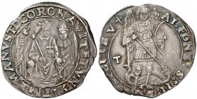 Alfons II de Nàpols (1494-1495). Nàpols. Coronat. (Cru.C.G. 3506, mismo ejemplar) (Cru.V.S. 1091, mismo ejemplar). 3,69 g. Bonita pátina. Ex Colección...