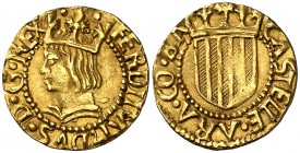 Ferran II (1479-1516). Barcelona. Mig principat. (Cru.V.S. 1132) (Cru.C.G. 3064). 1,74 g. Bella. Rarísima. EBC-.