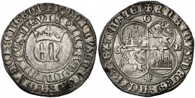 Enrique II (1368-1379). Córdoba. Real. (AB. 403 var). 3,35 g. Manchita. Muy rara. MBC+.