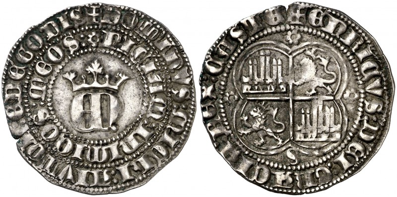 Enrique II (1368-1379). Sevilla. Real. (AB. 406). 3,48 g. MBC+.