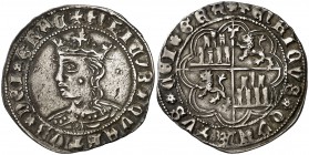 Enrique IV (1454-1474). Toledo. Real de busto. (AB. 693). 3,38 g. Orla circular en anverso y lobular en reverso. MBC+.
