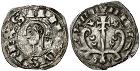 Sancho el Sabio (1150-1194). Navarra. Dinero. (Cru.V.S. 222). 0,89 g. La leyenda del anverso comienza a las 11h del reloj. Escasa. MBC+.