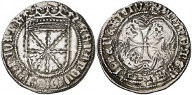 Fernando I (1512-1515). Navarra. Real. (Cru.V.S. 1317a falta var) (Cru.C.G. 3221). 3,16 g. Ligera doble acuñación. Limpiada. (MBC).