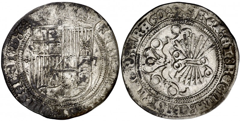 Reyes Católicos. Toledo. 1 real. (Cal. 411). 3,14 g. Manchitas. MBC/MBC+.