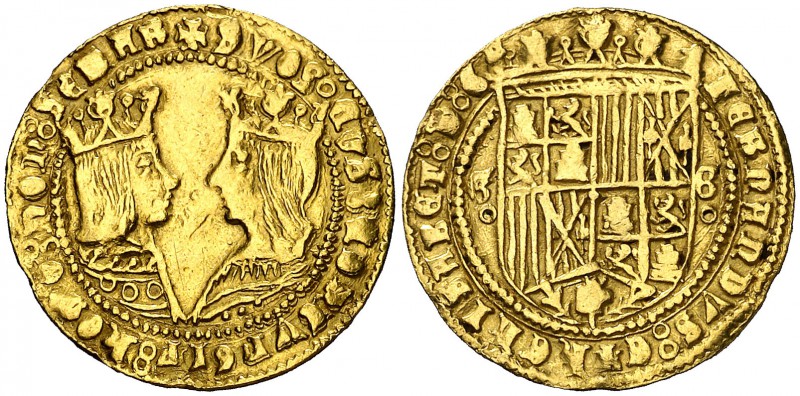Reyes Católicos. Granada. 1 excelente. (Cal. 124) (Tauler 65). 3,28 g. Limpiada....