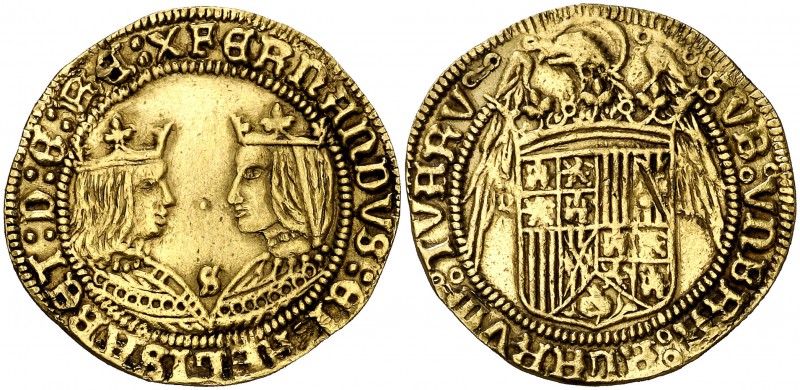 Reyes Católicos. Sevilla. Doble excelente. (Cal. 68). 6,97 g. S entre los bustos...